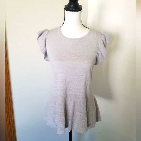 Loft Soft Ruffle Grey Silver Shirt - Picture 1 of 5